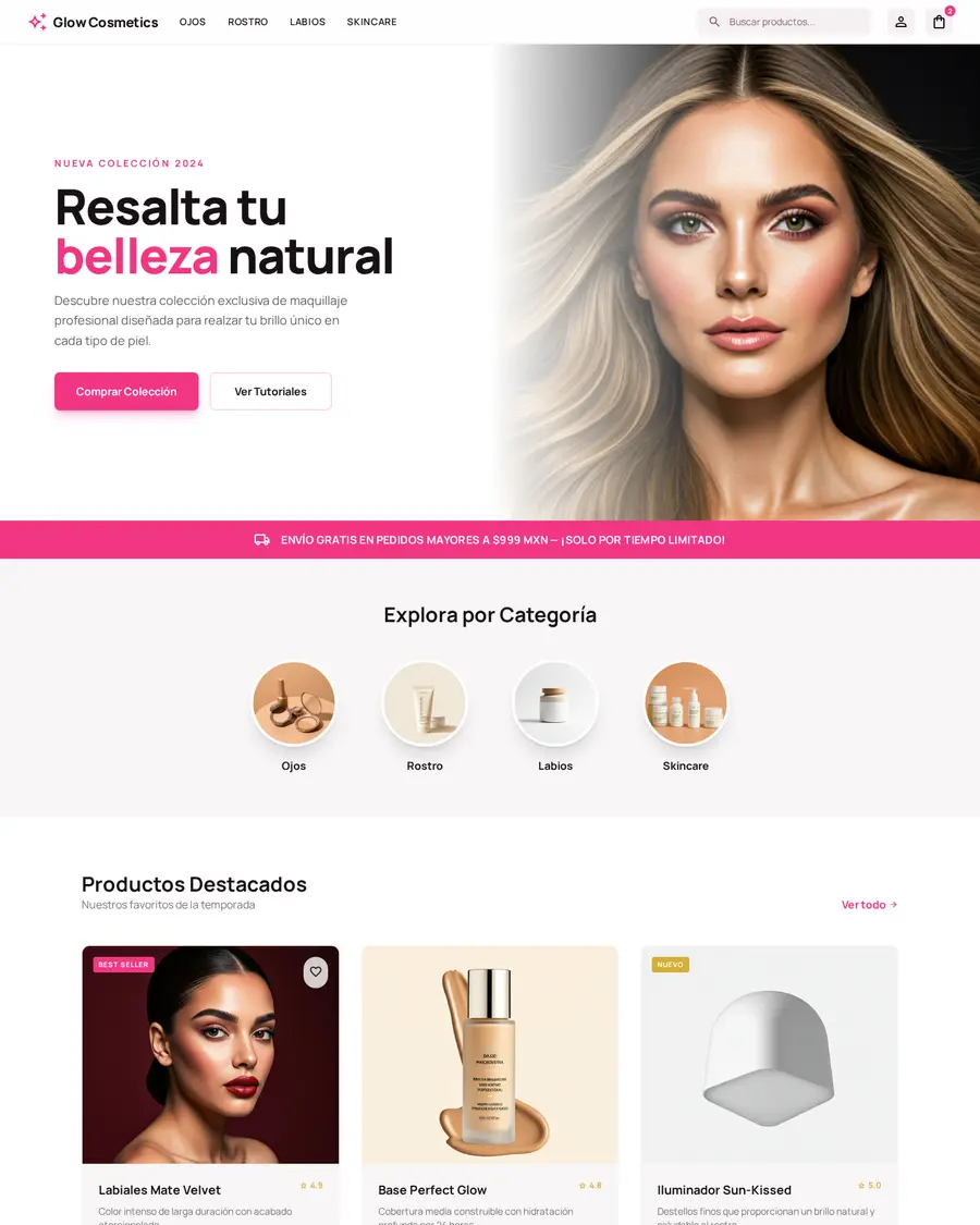 Ejemplo visual de sitio estilo belleza