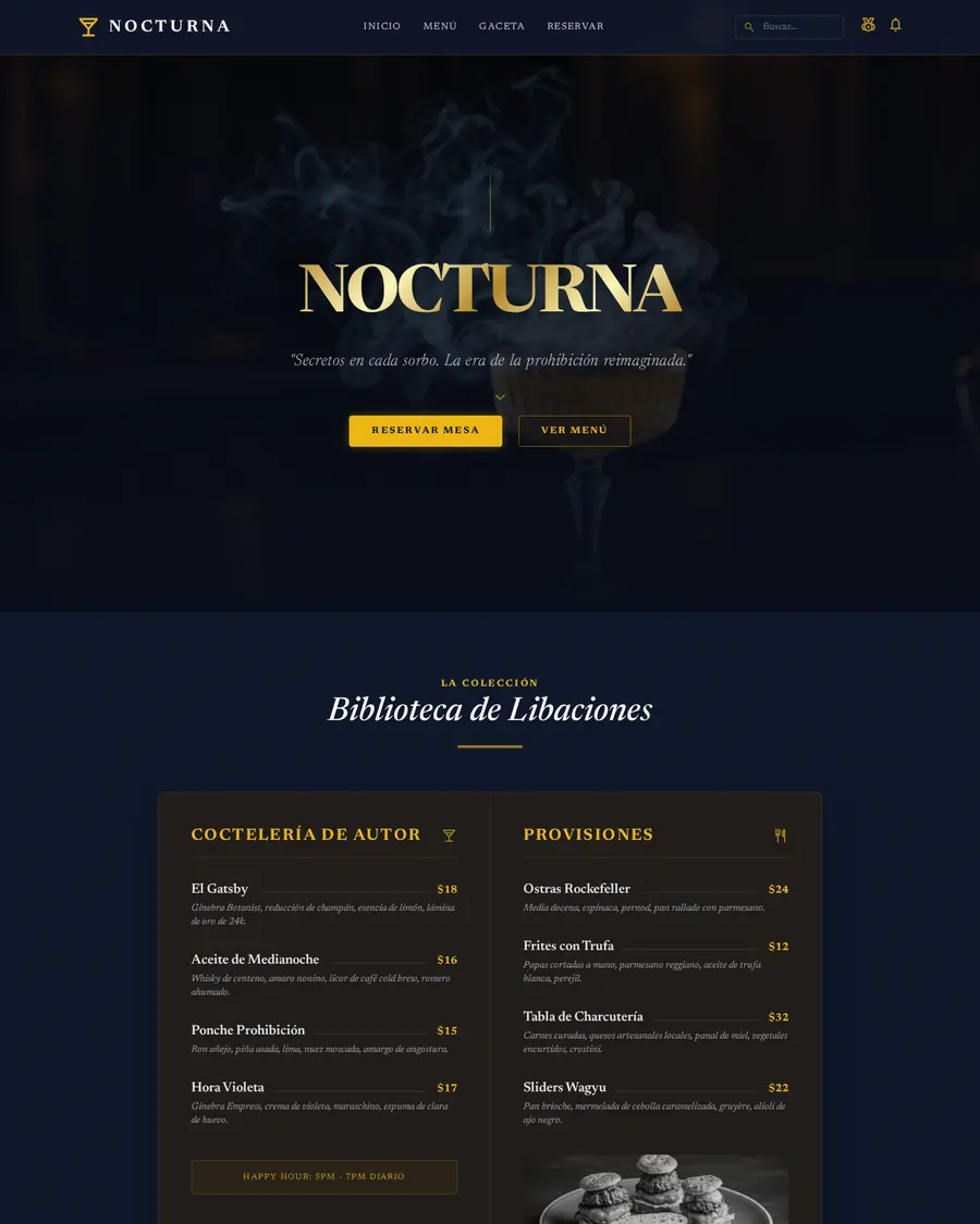 Ejemplo visual de sitio estilo nocturno